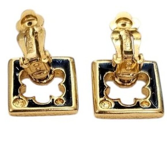 Swarovski Clear Rhinestone Square Flower Shape Dangle Clip Earrings, Signed L805 - Picture 6 of 9